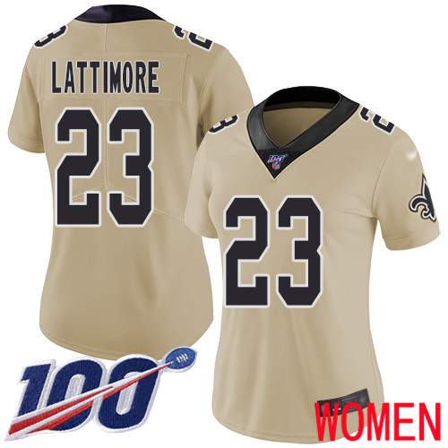 New Orleans Saints Limited Gold Women Marshon Lattimore Jersey NFL Football #23 100th Season Inverted Legend Jersey